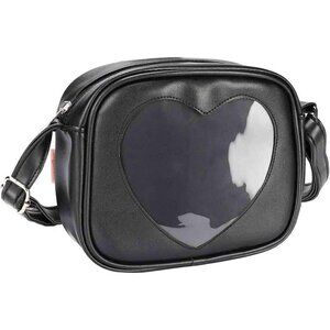 Women Black Ita Bag Crossbody Cat Small Ita Purse Pin Display Bag with Insert